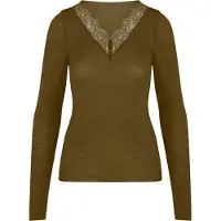 Hunkemoller super soft Spitzen-Shirt aus Kaschmir-Mix mit V-Ausschnit Grün