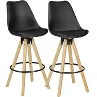 KADIMA DESIGN 2er Set Barhocker LIMA Schwarz Retro Design Kunstleder Holz mit Lehne, Design Barstuhl Retro Skandinavisch 2 Stück, Tresenhocker Sitzhöhe 77 cm