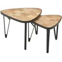 KADIMA DESIGN Design Couchtisch 2er Set Mango / Akazie Massivholz Satztisch Dreieckig, Wohnzimmertisch Braun mit Metallbeine, Tischset 2-teilig Satztisch Holz /