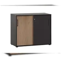 Proregal Aktenschrank Raven Large HxBxT 84 x 100 x 41 cm 2 Fächern & 2 Abschließbare Schiebetüren Akustikpaneele Eiche & Schwarz