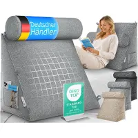 ELONEO Rückenkissen mit Nackenrolle für Bett & Sofa 55x50x30cm, waschbarer Bezug 1 St Kissen