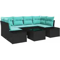 vidaXL Garten-Sofa-Set 8 stk. Schwarz und Türkis Poly-Rattan