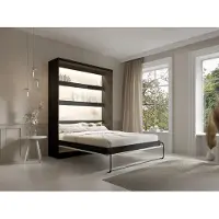 Vente-unique Schrankbett 160 x 200 cm - Vertikale Öffnung manuell - Schwarz und Beige + Matratze - RAPILI