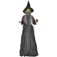 HOMCOM 180CM Halloween Dekoration Halloween-Hexe mit LED-Lichter, Soundfunktion