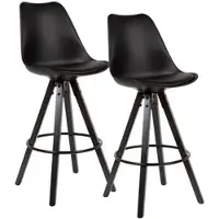 KADIMA DESIGN BARHOCKER Set – 2 Stück, Schwarz Kunstleder und Massivholz, mit Lehne, Sitzhöhe 77 cm, Skandinavisch