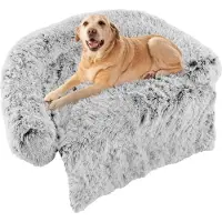 Goplus Hundebett, Flauschige Hundematte mit Sofabezug & Abnehmbarer Waschbarer Überzug, Haustiersofabett mit Tragegriff für Hunde Katzen (L (120 x 115 x 18 cm), Grau)