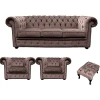 AEA Chesterfield Polster Sofas Klassischer Leder Schaffhau 3+1+1 Sitzer + Hocker 68