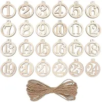 Dripio 24 Holz-Zahlen 1–24 für Adventskalender, runde Anhänger mit Juteschnur
