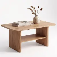 Newroom Couchtisch 90 x 56 cm Wildeiche Braun mit Ablageboden gerundete Kanten | Wohnzimmertisch Sofatisch Beistelltisch modern Japandi