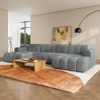 Masseno Ecksofa AENIS U-Form, Wohnzimmersofa, Couch, Soffa, Couchgarnitur- Grau, ARAGON 93