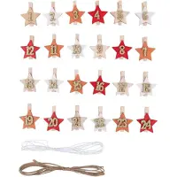 Dripio Adventszahlen Stern 1-24 auf Clip, 4x4,8 cm, mit Kordel, 1 Set