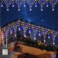 Rosikey 4x0.6M LED Lichtervorhang Weihnachten Sterne Lichterkette Fenster Weihnachten Bunt Sternenvorhang 8 Modi Weihnachtsbeleuchtung Party Garten Deko