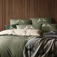 Elegante Soft-Flanell Bettwäsche Alpenchic Hirsche 155x220 cm + 80x80 cm | zirbe - grün