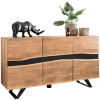 KADIMA DESIGN Sideboard 148 x 85 x 43 cm Massiv-Holz Akazie Natur Baumkante Anrichte, Landhaus-Stil Highboard mit 3 Türen, Flur Schrank Kommode