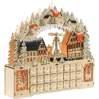 HOMCOM ADVENTSKALENDER Weihnachtskalender 24 Schubladen mit LED-Lichtern MDF Naturholz