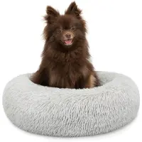 Merkloos Donutbett für Hunde und Katzen, 40 cm Ø, Plüsch, extra dicke Füllung, hellgrau für Haustiere