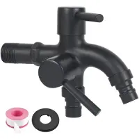 TWSOUL Doppel Wasserhahn 1/2 Zoll Edelstahl Schwarz 1 auf 2 Multifunktional für Garten Waschmaschine Küche Bad