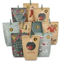 Papierdrachen Adventskalender 2025 zum Befüllen - 24 Papiertüten in Grün & Braun mit Zahlenaufklebern & Klammern - DIY Bastelset für Weihnachten – Holy Night