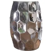 KADIMA DESIGN Beistelltisch 30x47x30cm Aluminium Silber Dekotisch orientalisch rund, Kleiner Hammerschlag Abstelltisch, Designer Ablagetisch Metall modern,
