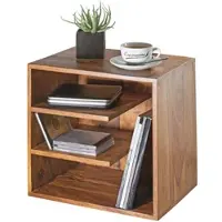 KADIMA DESIGN Beistelltisch 43x43x30 cm Sheesham Massivholz Design Nachttisch, Kleiner Wohnzimmertisch mit Ablagen, Designer Holztisch massiv, Nachtkonsole