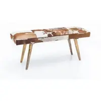 KADIMA DESIGN Sitzbank Ziegenfell / Massivholz Bank 120 x 40 x 52 cm, Polsterbank Flur Esszimmer Braun, Kleine Bettbank Fell, Dielenmöbel