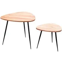 KADIMA DESIGN 2er Set Satztisch Akazie Massivholz / Metall Couchtisch Klein, Design Beistelltisch Set Zwei Holz-Tische, Wohnzimmertisch Tisch