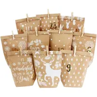 Papierdrachen Adventskalender 2025 zum Befüllen - 24 bedruckte Papiertüten mit Zahlenaufklebern & Klammern - Motiv Cozy Winter weiß - DIY - zum Basteln