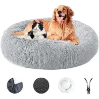 Sonstiges Hundebett Flauschig Waschbar Abnehmbar Rutschfest Grau Ø120cm