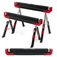 Markenlos Höhenverstellbare Werkbank, bis 1180 kg belastbar, faltbare Sägebock mit rutschfester PVC-Oberfläche, tragbar und zusammenklappbar, Rot und Schwarz