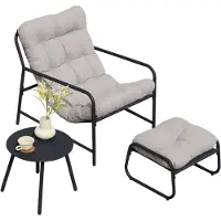En.casa Gartenmöbel-Set 'Trerdfjoa' 3-tlg. mit Gartenstuhl Gartentisch und Fußhocker Metallgestell Dunkelgrau/Grau