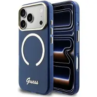 GUESS Etui IML Script Metal MagSafe do iPhone 17 Pro Max niebieski