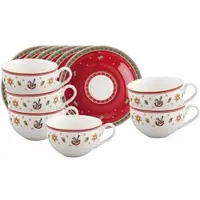 Villeroy & Boch Tasse "Kaffeetassen mit Untertassen Toy's Delight 170 ml 12er Set rot", rot, B:16,7cm H:8cm Ø:16,7cm, Porzellan, Trinkgefäße, Tasse, Mikrowellengeeignet
