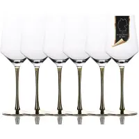 Intirilife 6x Wein Glas mit goldfarbenem Stiel - 380 ml Füllmenge - Rotwein Weißwein Glas Kelch Kristallglas stoßfest