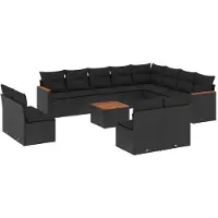 vidaXL 13-tlg. Garten-Sofagarnitur mit Kissen Schwarz Poly Rattan