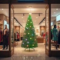 YARDIN Künstlicher Weihnachtsbaum mit Beleuchtung 210cm - LED Tannenbaum Christbaum Dekobaum mit Schneeflocken Glasfaser-Farbwechsel (210cm, Bunte Glasfaser mit Schneeflocken)