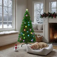 YARDIN Künstlicher Weihnachtsbaum mit Beleuchtung 120cm - LED Tannenbaum Christbaum Dekobaum mit Schneeflocken Glasfaser-Farbwechsel (120cm, Bunte Glasfaser mit Schneeflocken)