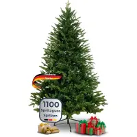 DELUKE Weihnachtsbaum künstlich 220cm [Inkl. Lichterkette] Nordfichte - Spritzguss | Tannenbaum naturgetreu inkl. Baumständer