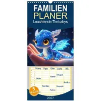 Sonstige Verlage Familienplaner 2027 - Leuchtende Tierbabys mit 5 Spalten (Wandkalender, 21 x 45 cm) CALVENDO