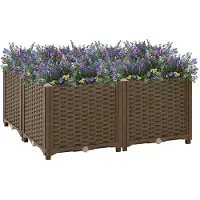 vidaXL Hochbeet Pflanzkasten mit Abflussloch Blumenbeet Kräuterbeet Pflanzbeet für Garten Balkon Terrasse Rattan-Optik wetterfest robust Braun - 80 x 80 x 38 cm
