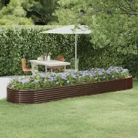 vidaXL Hochbeet Verzinkter Stahl oval Gemüsebeet Pflanzbeet Blumenkübel Metall für Garten Terrasse Balkon Gemüse Kräuter Blumen Anzucht Braun396 x 100 x 36 cm