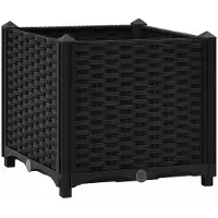 vidaXL Hochbeet Pflanzkasten mit Abflussloch Blumenbeet Kräuterbeet Pflanzbeet für Garten Balkon Terrasse Rattan-Optik wetterfest robust Schwarz - 40 x 40 x 38 cm
