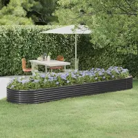 vidaXL Hochbeet Verzinkter Stahl oval Gemüsebeet Pflanzbeet Blumenkübel Metall für Garten Terrasse Balkon Gemüse Kräuter Blumen Anzucht Anthrazit396 x 100 x 36 cm