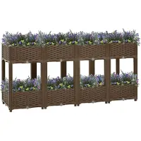 vidaXL Hochbeet Pflanzkasten mit Abflussloch Blumenbeet Kräuterbeet Pflanzbeet für Garten Balkon Terrasse Rattan-Optik wetterfest robust Braun - 160 x 40 x 71 cm