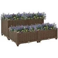 vidaXL Hochbeet Pflanzkasten mit Abflussloch Blumenbeet Kräuterbeet Pflanzbeet für Garten Balkon Terrasse Rattan-Optik wetterfest robust Braun - 80 x 80 x 23-38 cm