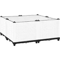vidaXL Hochbeet Pflanzkasten mit Abflussloch Blumenbeet Kräuterbeet Pflanzbeet für Garten Balkon Terrasse Rattan-Optik wetterfest robust Weiß - 80 x 80 x 38 cm