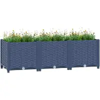 vidaXL Hochbeet Pflanzkasten mit Abflussloch Blumenbeet Kräuterbeet Pflanzbeet für Garten Balkon Terrasse Rattan-Optik wetterfest robust Blaugrau - 120 x 40 x 38 cm