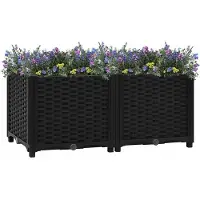 vidaXL Hochbeet Pflanzkasten mit Abflussloch Blumenbeet Kräuterbeet Pflanzbeet für Garten Balkon Terrasse Rattan-Optik wetterfest robust Schwarz - 80 x 40 x 38 cm