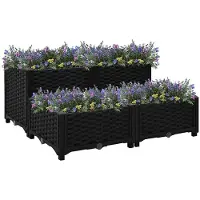 vidaXL Hochbeet Pflanzkasten mit Abflussloch Blumenbeet Kräuterbeet Pflanzbeet für Garten Balkon Terrasse Rattan-Optik wetterfest robust Schwarz - 80 x 80 x 23-38 cm