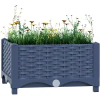 vidaXL Hochbeet Pflanzkasten mit Abflussloch Blumenbeet Kräuterbeet Pflanzbeet für Garten Balkon Terrasse Rattan-Optik wetterfest robust Blaugrau - 40 x 40 x 23 cm