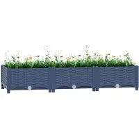 vidaXL Hochbeet Pflanzkasten mit Abflussloch Blumenbeet Kräuterbeet Pflanzbeet für Garten Balkon Terrasse Rattan-Optik wetterfest robust Blaugrau - 120 x 40 x 23 cm